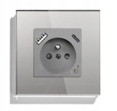 Elektrická Zásuvka Usb A+c 20W Wifi Skleněná Kontakt Pro Tuya Měření Energie