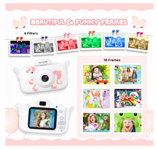 ASTGMI C3 aparat dla dzieci картка 32 ГБ 12MP гри рамки фільтри pony білий