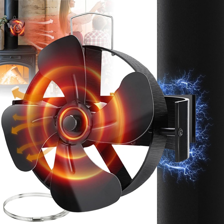 Termoelektrický Krbový Ventilátor Napájený Teplem, Ventilátor Černý, Tichý