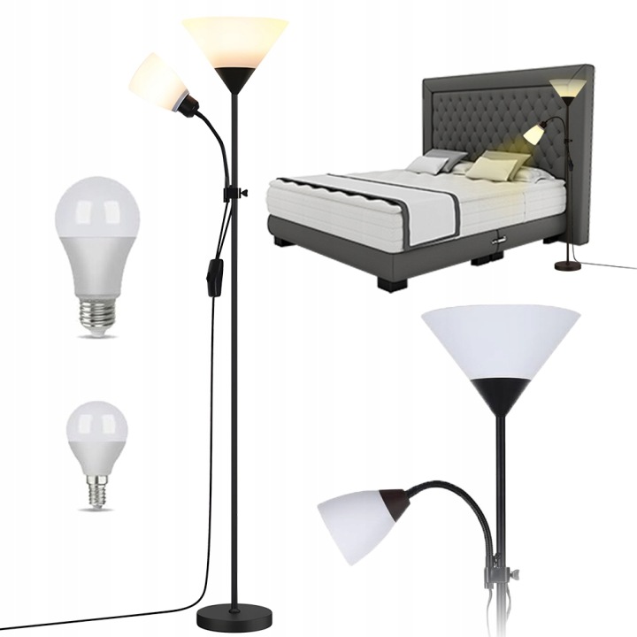 Podlahová Lampa Na Čtení Stojací Lampa Noční 164 CM E27 Černá Spínač