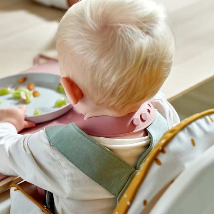 IKEA слинявчик силіконовий GULDVAVARE кіт рожевий регульований кишенька — фото 3