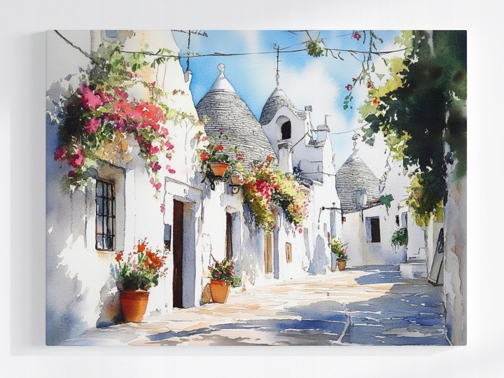 Plakát Itálie Apulia Alberobello Domky Trulli Pohled 100x75