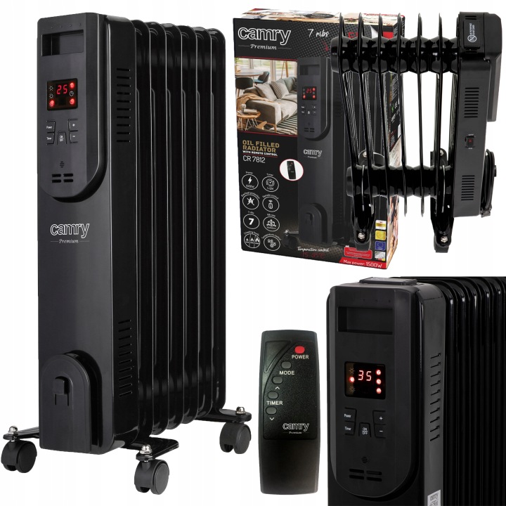 Elektrický Olejový Radiátor 1500W Olejový Radiátor 7 Žeber Termostat Pilot Led