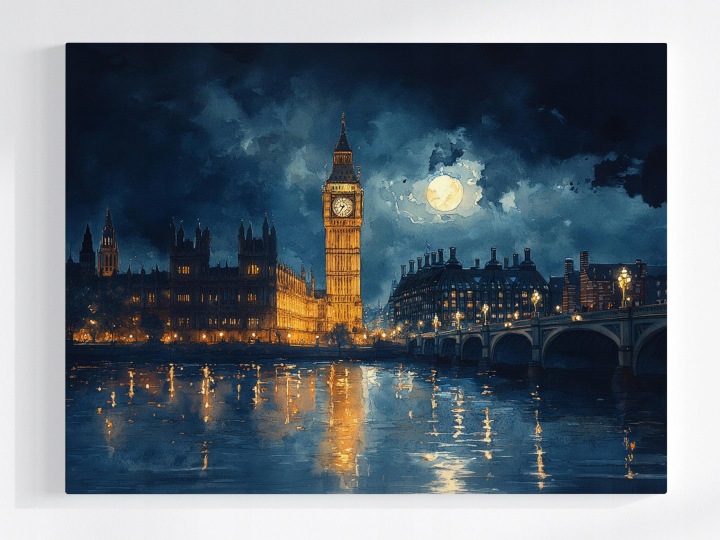 Plakát Město Londýn Tamiza Big Ben Noc Měsíc 100x75