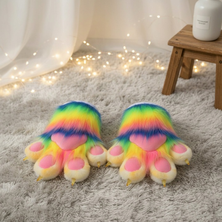 Fursuit Paw Mitten Косплей Використай рукавиці для лови тварин М'яка без пальців Веселка a — фото 5