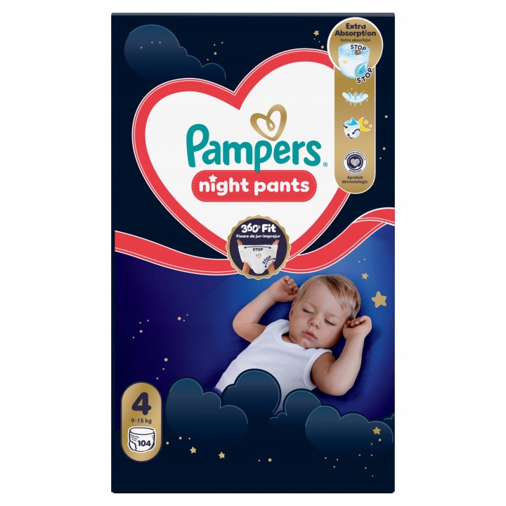 Pampers Night Штани Щомісячні box Трусики-підгузки Розмір 4, 104 шт., 9 кг-15 кг — фото 2