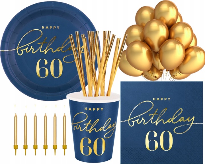 Тарілочки паперові 60 HAPPY BIRTHDAY темно-сині 60 день народження Набір 6 шт. — фото 4