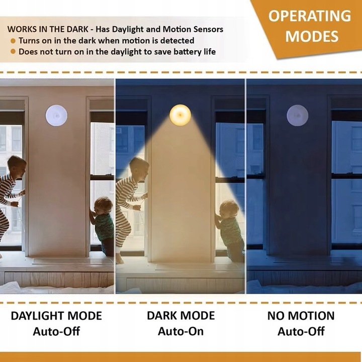 LAMPKA DO SYPIALNI 10 LED ŚCIEMNIANIE 5% CZUJNIK RUCHU MOCNA BATERIA CIEPŁA