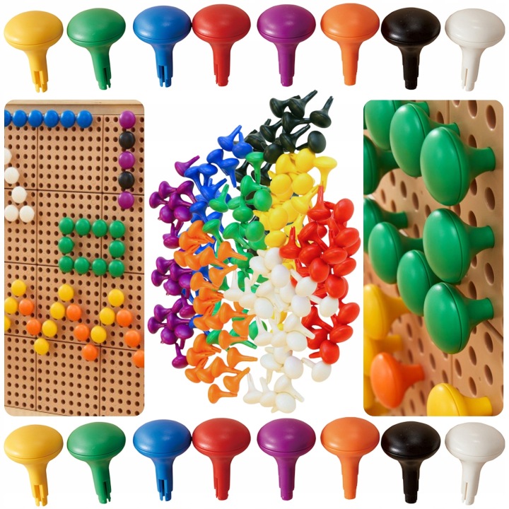 MASTERKIDZ кольорові кілочки JUMBO великі для дошки STEM 128 шт. 8 кольорів — фото 4