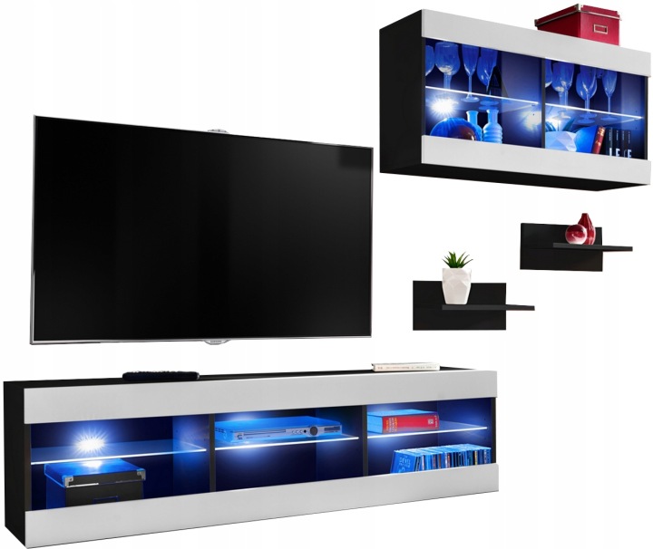 Sada nábytku Rtv Tivoli SET3 Černá/Bílá, Modré Led