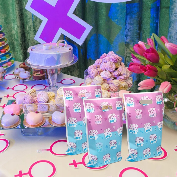 50 шт. сумочки на подарунок з мотивом GENDER REVEAL, кольорові пластикові — фото 8
