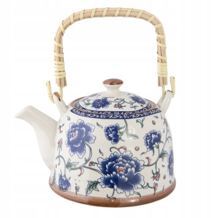 Porcelánová konvice s modrými květy a sítkem 700 ml