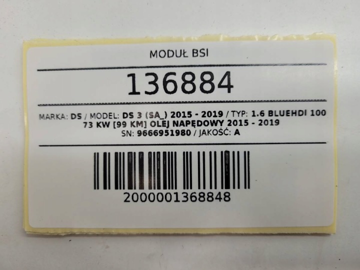 BSI MOODUL, MIS MAKSAB CITROEN DS3 9666951980 EUROPE 12