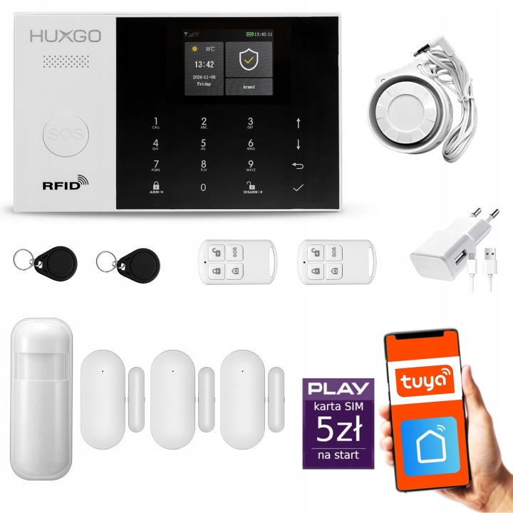 Bezdrátový alarm Gsm 4G WiFi s aplikací Tuya, sada Huxgo HXA005 D3PS