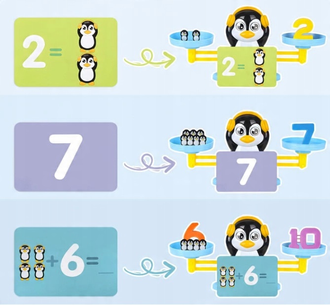 BALANCE BANISH SCALES LEARNING COUNTING BALANCE DIGITS WEIGHTS PENGUIN Kind learning to count