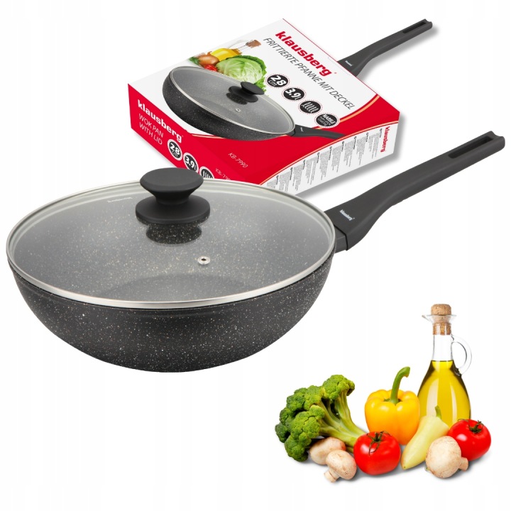 Pánev Wok 28 cm s Víkem Mramorová indukce Gaz Non-Stick Klausberg