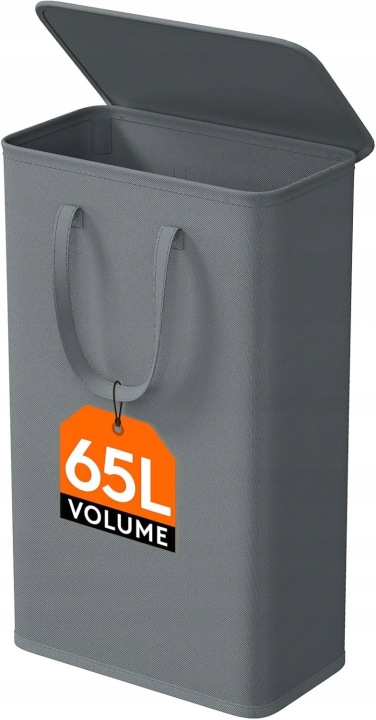 Lifewit 65L Koš na prádlo s víkem, skládací, šedý, úzký