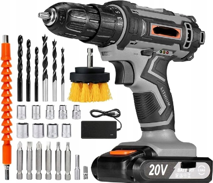Akumulátorový Šroubovák 20 V 42 Nm Baterie 2000 Mah Cordless Drill