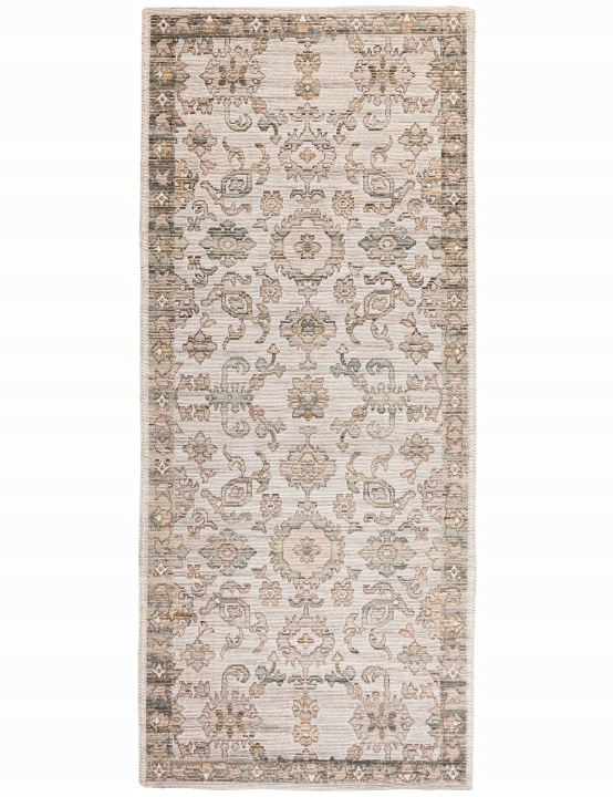Koberec Běhoun Vlněný Sahara 80x200 cm Ornament Vintage Béžová, krémová