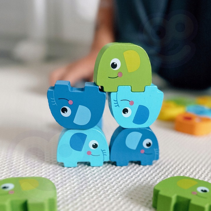 SŁONIK NA SŁONIKU MONTESSORI UKŁADANKA GRA ZRĘCZNOŚCIOWA FSC WOOPIE GREEN Materiał drewno