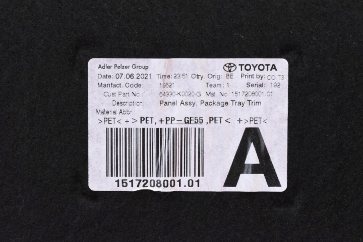 PORTUGAL ASSISTANT 64330- K0020- G TOYOTA YARIS 4 IV 5D HB 20- 10