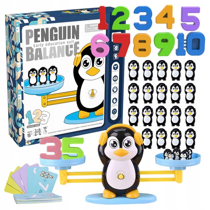 BALANCE BANISH SCALES LEARNING COUNTING BALANCE DIGITS WEIGHTS PENGUIN