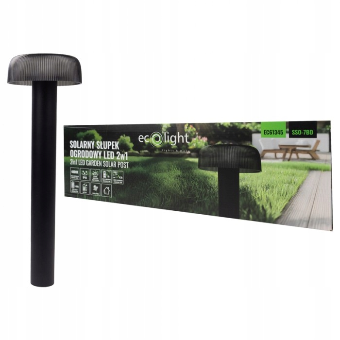 Zahradní lampa solární Led sloupek černá 43 cm, možnost nabíjení přes Usb