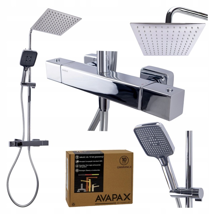 Dešťová sprcha Sprchový Set Cubic Sloupová čtvercová s baterií Avapax