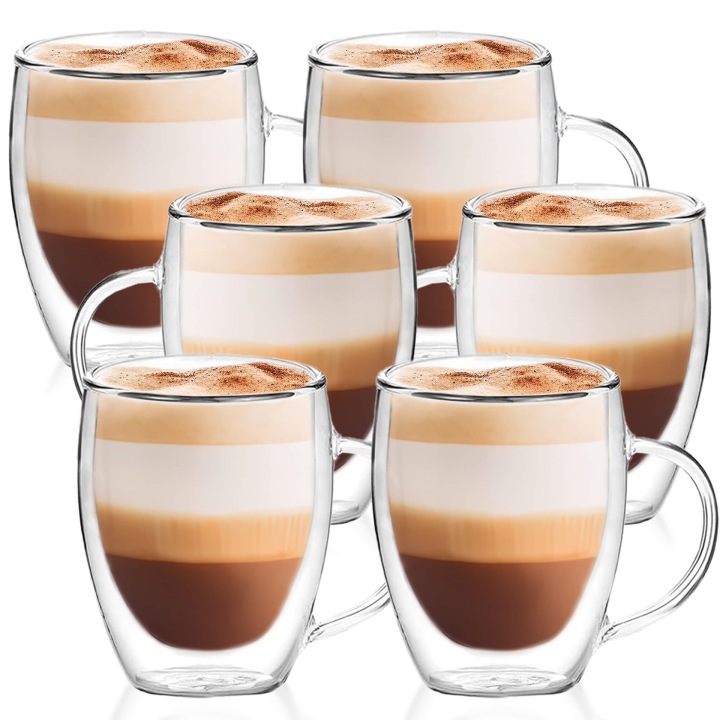 6 x Termo Sklenice šálek 300 ml s dvojitým uchem na kávu Latte