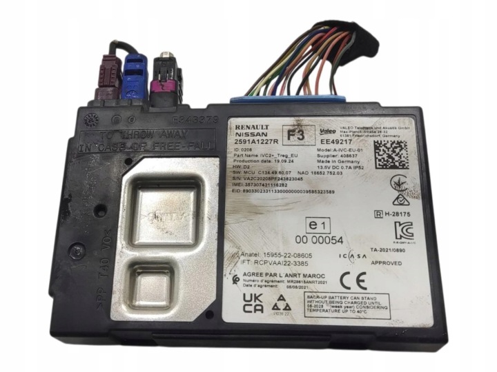 Module Unité de contrôle TELEMATIC RENAULT CAPTUR II LIFT 2024-2026 2591A1227R
