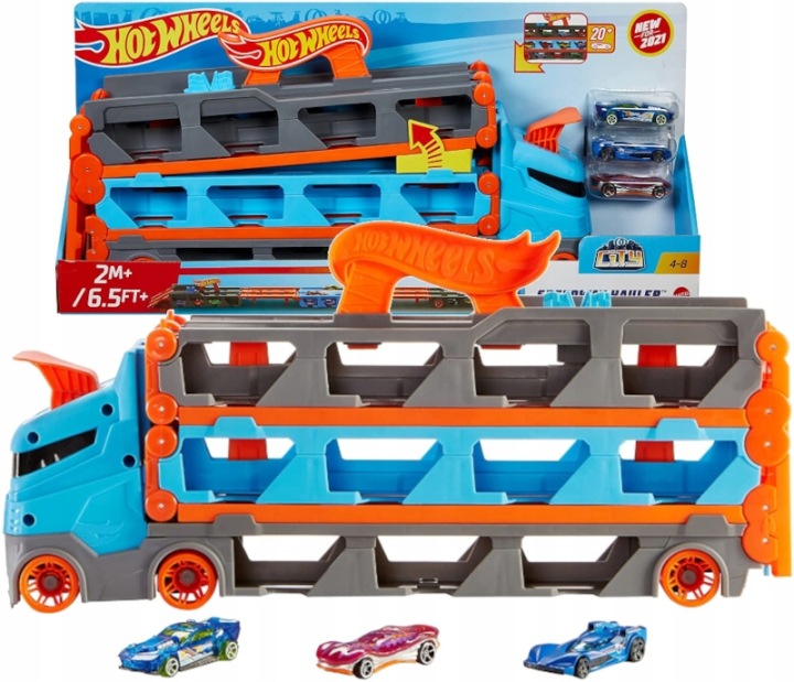 HOT WHEELS транспортер машинок 2 в 1 розкладні рейки гоночні + 3 машинки — фото 9