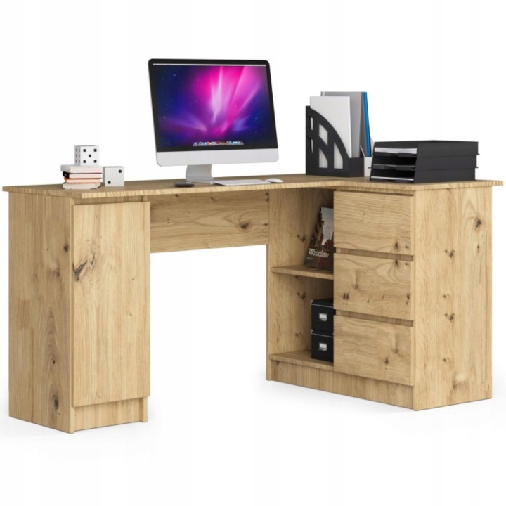 Rohový psací stůl B20 Pravý dub artisan 3 zásuvky 155 cm Akd