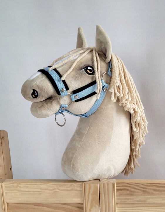 Недоуздок регульований для коня Hobby Horse A3 блакитний з чорним хутром
