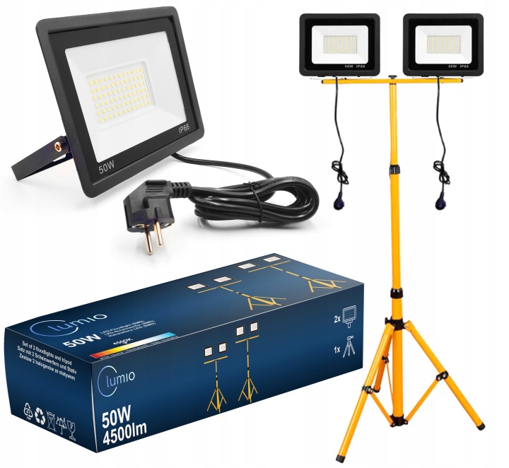 2X50W Halogenový Led Zářič 100W Na Stavebním Pracovním Stativu S Kabelem