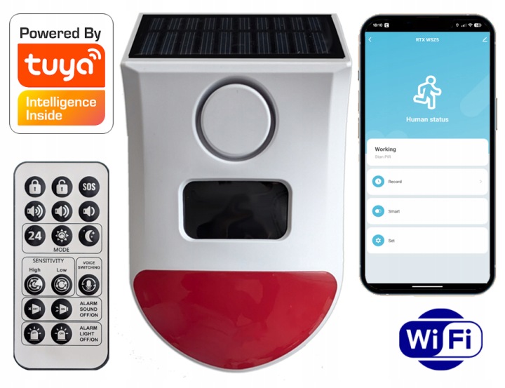 Rtx Venkovní siréna Alarm Pir Solar Aku Pilot WiFi Tuya #Vlastní zpráva