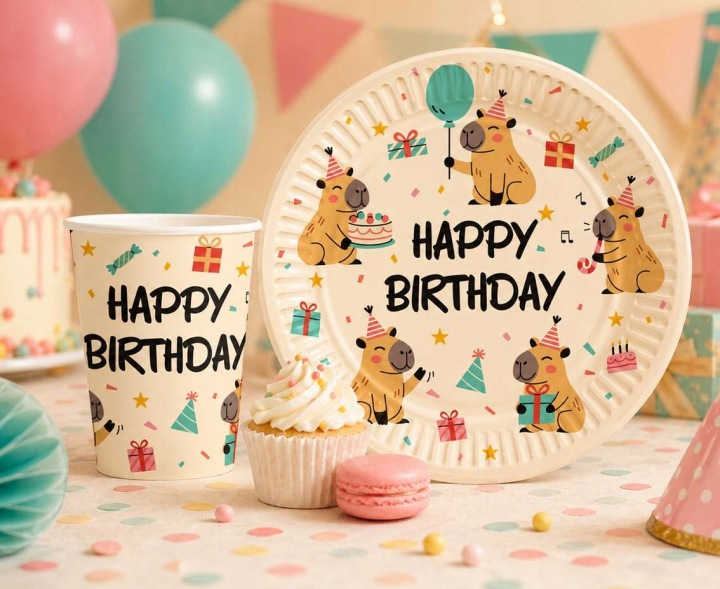 Стаканчики Паперові Капібара Happy Birthday на перший день народження 250 мл 6 шт. — фото 3