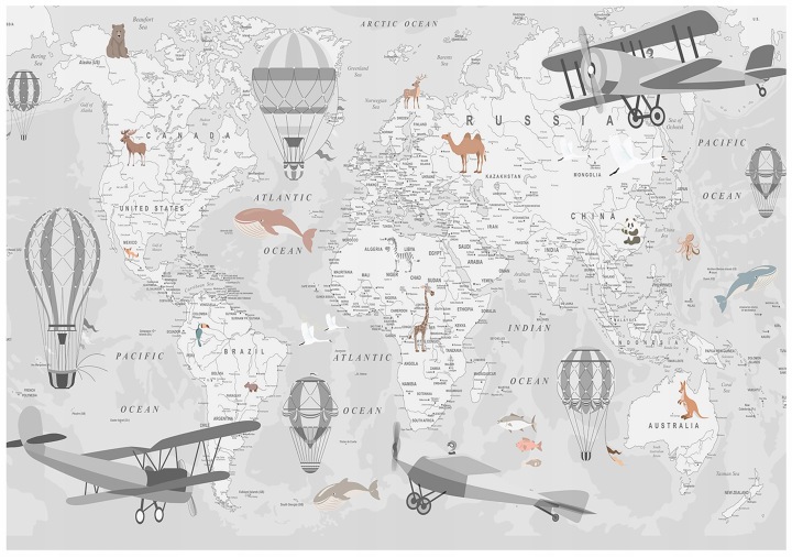 Vinylová fototapeta Mapa světa pro děti Letadla 3D 254x184