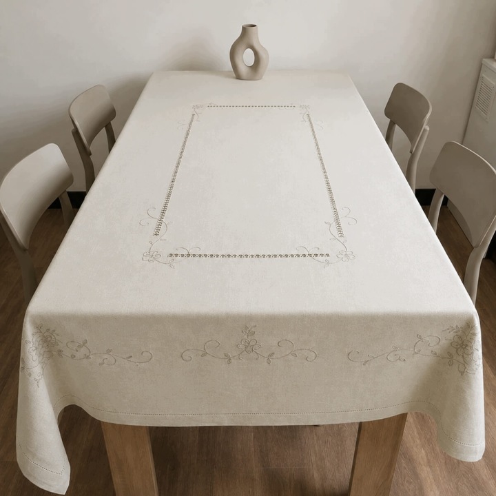Vyšívaný ubrus 90x150 Bavlna Ramia Len Elegantní Béžová Merezka Boho