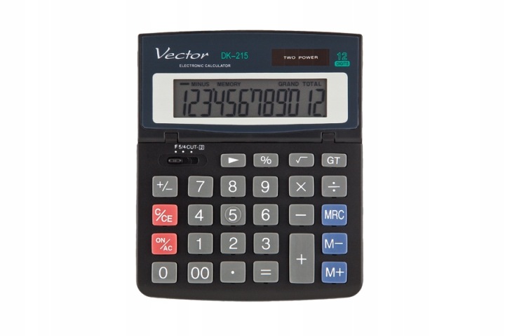 Калькулятор офісний 12 цифр подвійне живлення Vector DK-215 для офісу дому