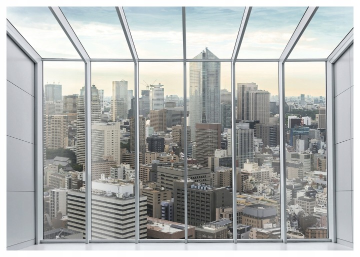 Fototapeta Panorama města s oknem Moderní mrakodrapy 200x140 lepidlo