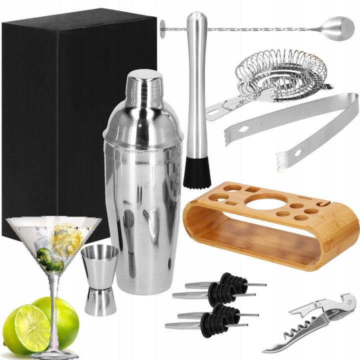 Barmanský Set 12ks Na Koktejly Nápojů Shaker 750ml Profesionální Stojan