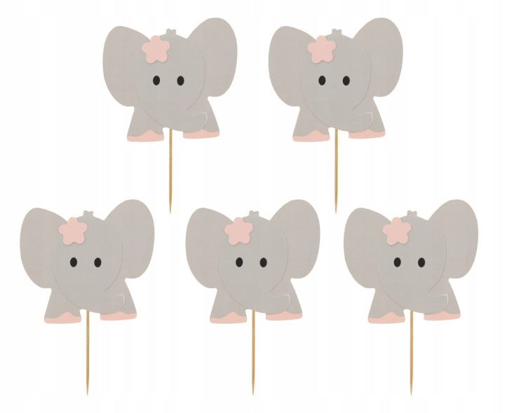 Топпери для дівчинки Baby Shower Рочок для капкейків Рожеві Слоники 10 шт.