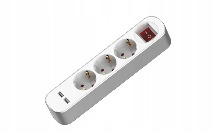 Prodlužovací Kabel se 3 zásuvkami 3x2p+Z Schuko 2xUSB s vypínačem 5 m 230V 16A