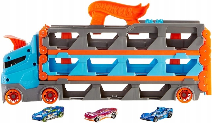 HOT WHEELS транспортер машинок 2 в 1 розкладні рейки гоночні + 3 машинки — фото 2