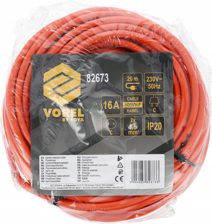 Vorel prodlužovací kabel s jednou zásuvkou 20m oranžový 82673