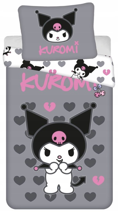 Oboustranné Povlečení Kuromi Originál Sanrio Bavlna Šedá Povlečení 140x200