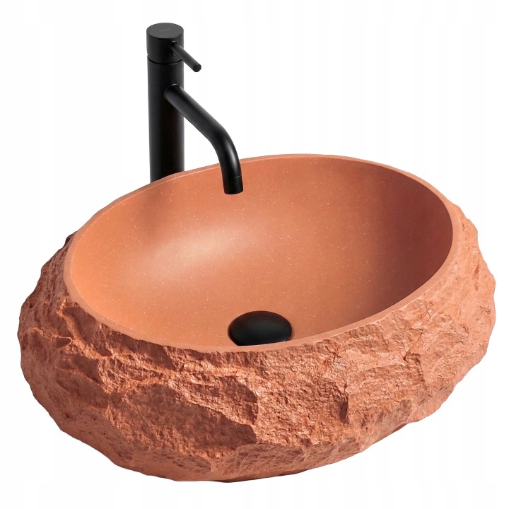 Rea Koupelnové umyvadlo na desku, imitace kamene, Mika, Terracotta, oválné, matné, moderní