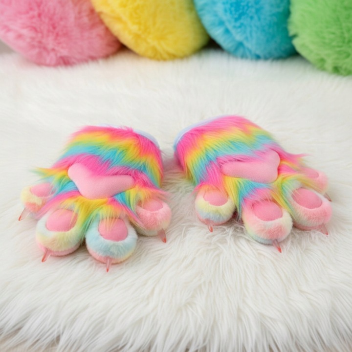 Fursuit Paw Mitten Косплей Використай рукавиці для лови тварин М'яка без пальців Веселка a — фото 7