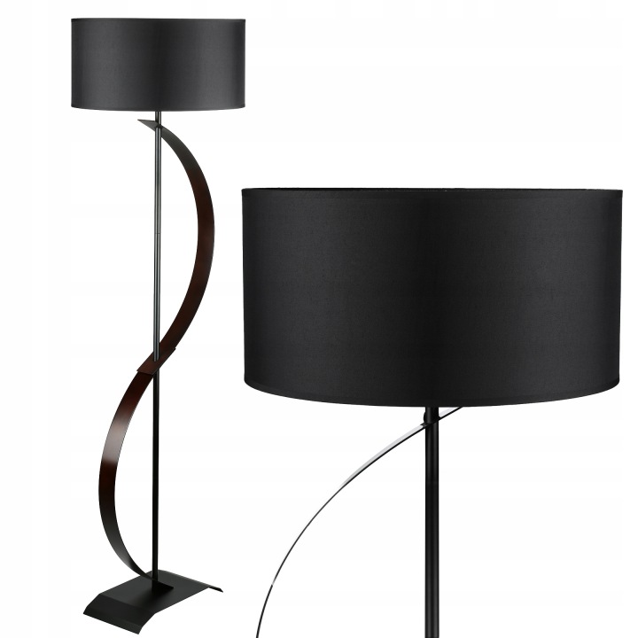 Stojací Podlahová Lampa E27 Kovová Moderní Stínidlo Dřevo 144 cm