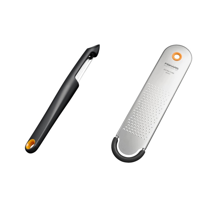 Fiskars Kuchyňský set Struhadlo jemné očka Škrabka se zoubky na ovoce